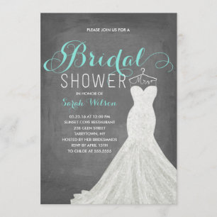 Extravagant Dress Chalkboard Teal Bridal Shower Invitation