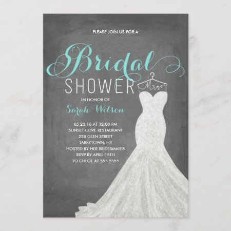 Extravagant Dress Chalkboard Teal | Bridal Shower Invitation