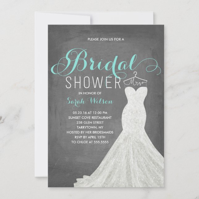 Extravagant Dress Chalkboard Teal | Bridal Shower Invitation (Front)