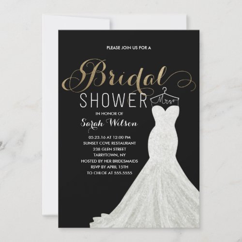 Extravagant Dress Gold Custom Color Bridal Shower Invitation