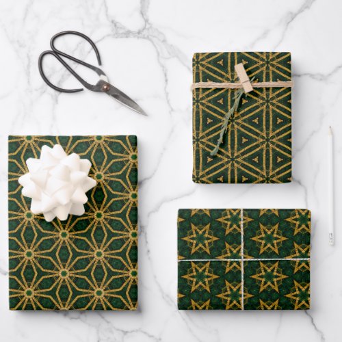 Extravagant Emerald Green and Gold Christmas Wrapping Paper Sheets