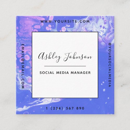 Extravagant Exotic Purple Pink Marble QR Code Cute Square Business Card
