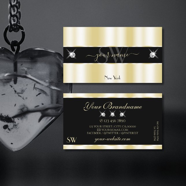 Extravagant Gold Black Sparkling Diamonds Initials Business Card (Creator Uploaded)