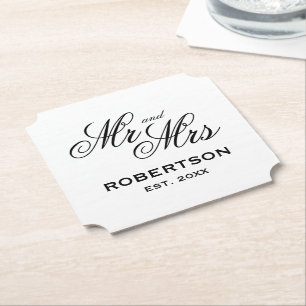Extravagant Mr and Mrs wedding party ticket shape Paper Coaster