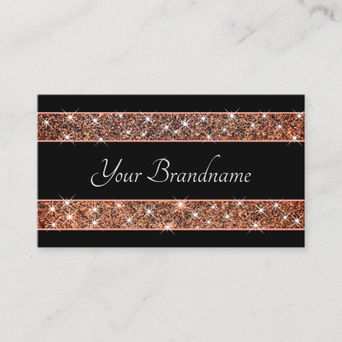 Extravagant Rose Gold Glitter Spark Stars on Black Business Card