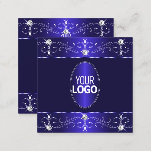 Extravagant Royal Blue Ornate Ornaments with Logo Square Business Card