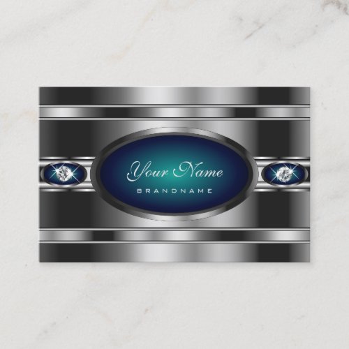 Extravagant Silver and Blue with Faux Rhinestones Business Card