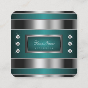 Extravagant Silver and Teal with Faux Rhinestones Square Business Card