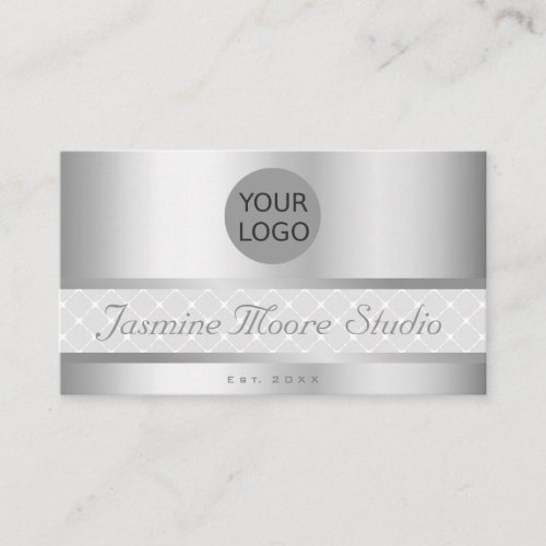 Extravagant Silver Effect Custom Logo _ Open Hours Business Card