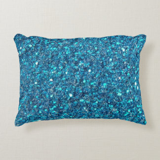 Extravagant Teal Blue Glitter Shine Accent Pillow