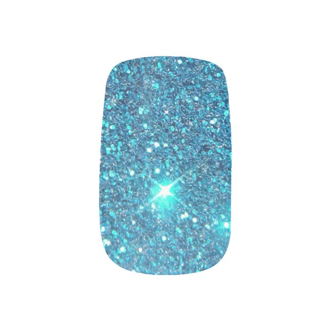 Extravagant Teal Blue Glitter Shine Minx Nail Wraps (Left Thumb)