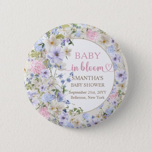 Extravagant watercolor delicate blush wildflowers button