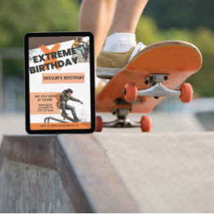 Extreme Birthday Skateboard  Invitation