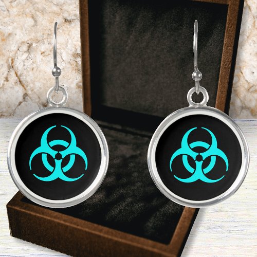 Extreme Blue Biohazard Symbol Earrings