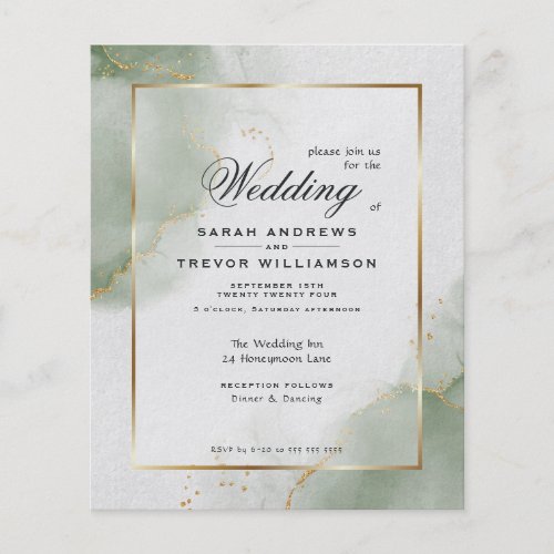 Extreme Budget Wedding Muted Sage Abstract Invite Flyer