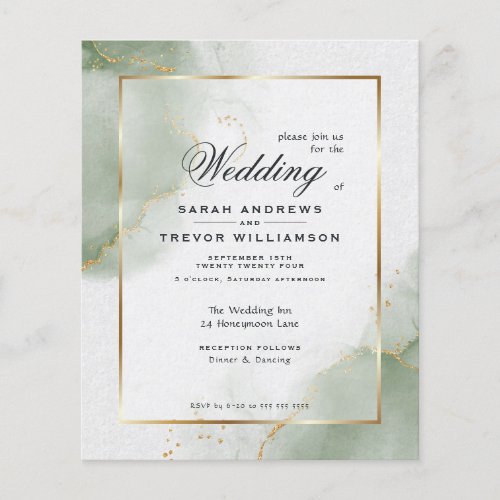 Extreme Budget Wedding Muted Sage Abstract Invite Flyer