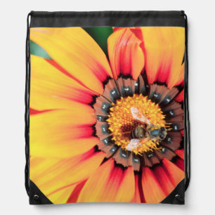 Extreme Close-Up Of A Bee Collecting Pollen Drawstring Bag