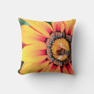 Extreme Close-Up Of A Bee Collecting Pollen Throw Pillow