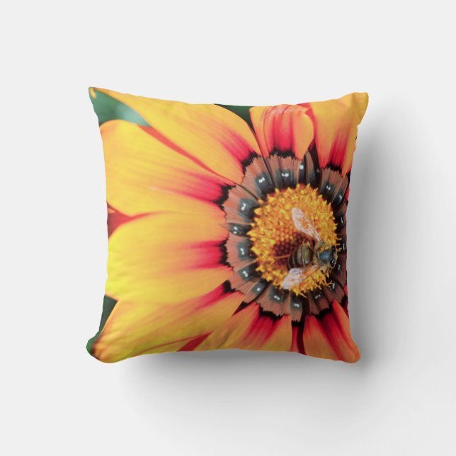 Extreme Close-Up Of A Bee Collecting Pollen Throw Pillow (Front)