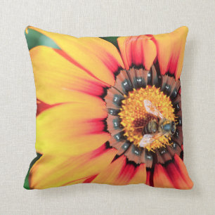 Extreme Close-Up Of A Bee Collecting Pollen Throw Pillow