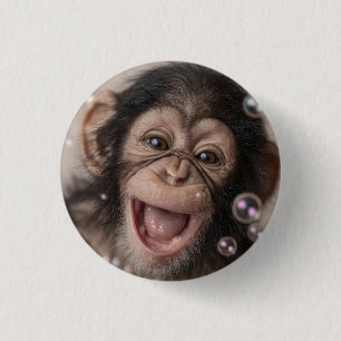 Extreme Close-Up of Happy Baby Chimpanzee Button