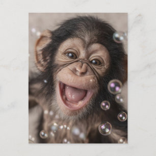 Extreme Close-Up of Happy Baby Chimpanzee Holiday Postcard