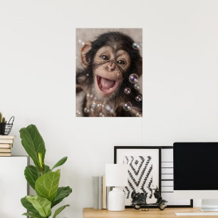 Extreme Close-Up of Happy Baby Chimpanzee Poster