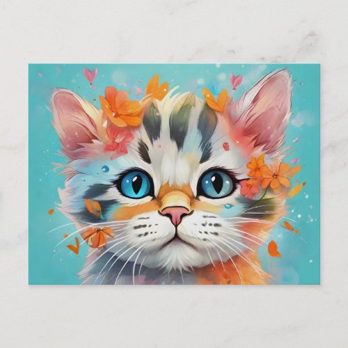 Extreme Cute Watercolor Cat  1 Postcard