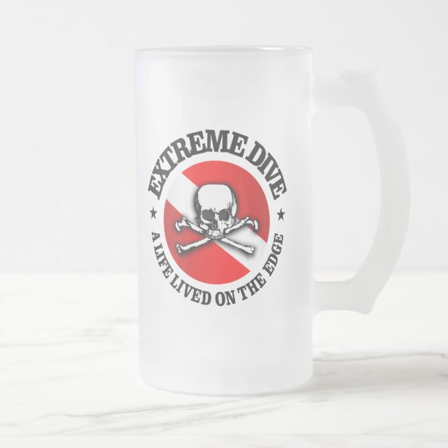 Extreme Dive (Skull) Frosted Glass Beer Mug (Right)