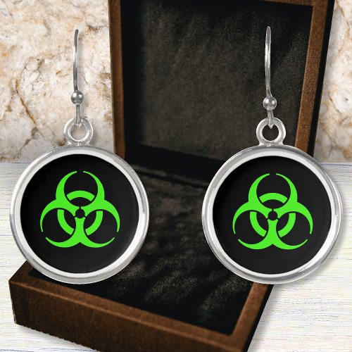 Extreme Green Biohazard Symbol Earrings