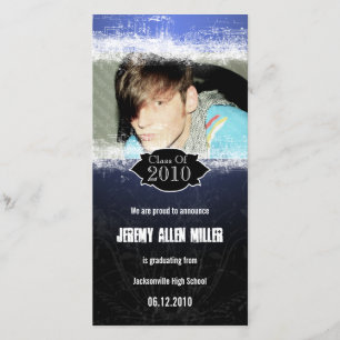 Extreme Grunge Blue Black Graduation Photo Card