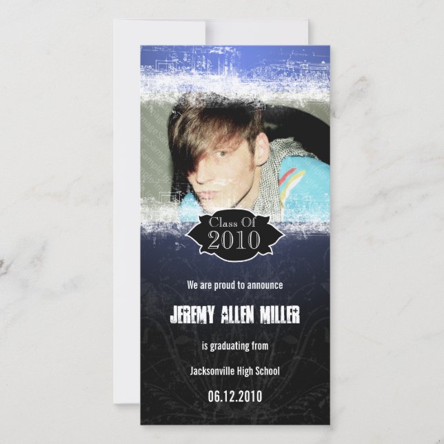 Extreme Grunge Blue Black Graduation Photo Card (Front)