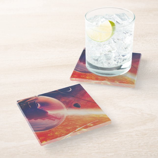 Extreme Hot Air Balloon on Volcanic Hellscape Glass Coaster (Angled)