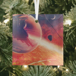 Extreme Hot Air Balloon on Volcanic Hellscape Glass Ornament