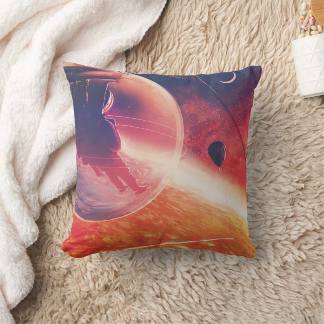 Extreme Hot Air Balloon on Volcanic Hellscape Throw Pillow (Blanket)