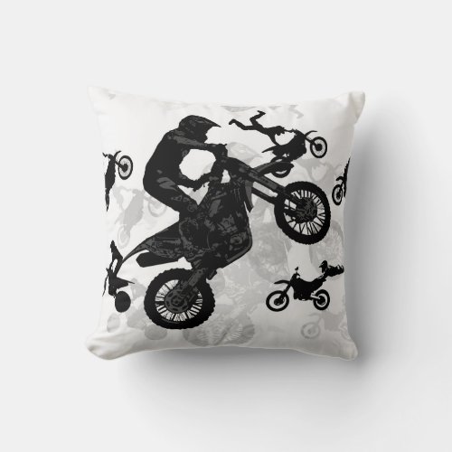 Extreme Motocross Stuntmen Throw Pillow