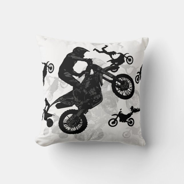 Extreme Motocross Stuntmen Throw Pillow (Front)