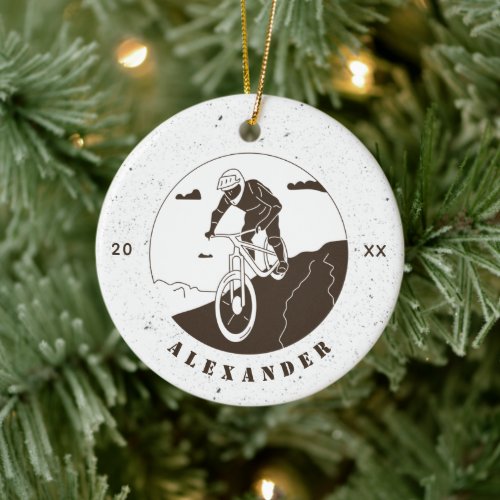 Extreme Mountain Biking Cycling Sport Cyclist Name Ceramic Ornament