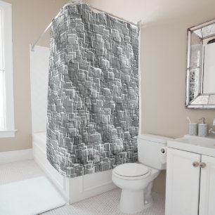 Extreme overlay mess of gray embossed squares shower curtain