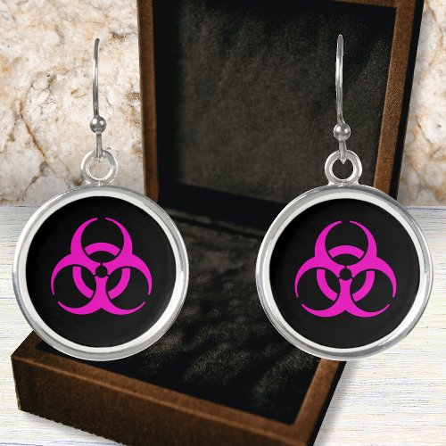 Extreme Pink Biohazard Symbol Earrings