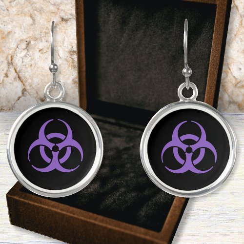 Extreme Purple Biohazard Symbol Earrings
