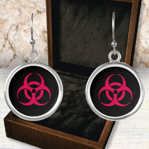 Extreme Red Biohazard Symbol Earrings