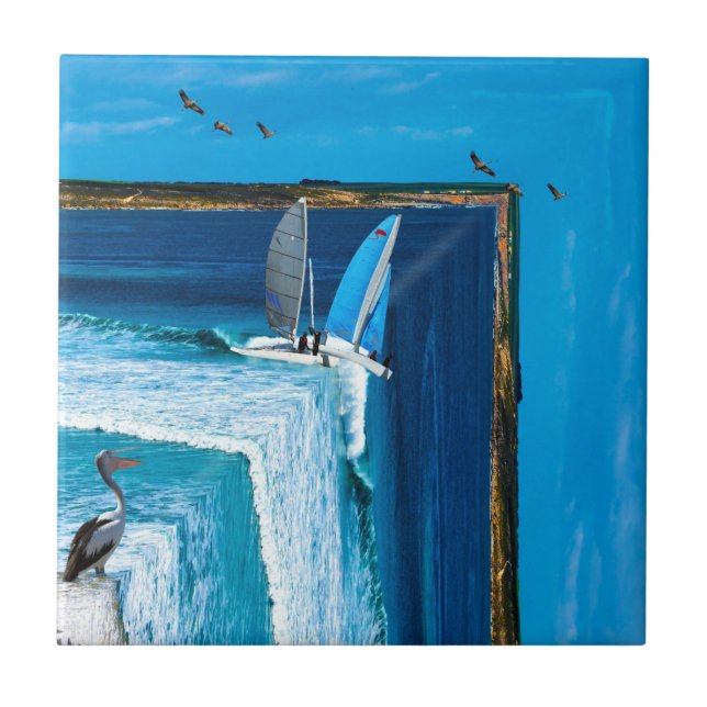 Extreme Sailing Over The Edge, Ceramic Tile (Front)