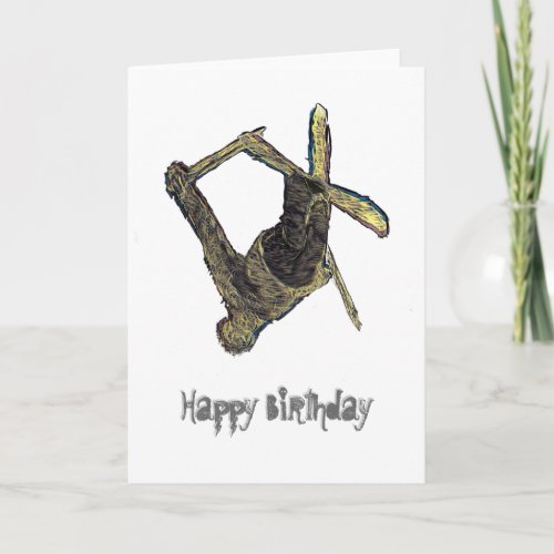 Extreme Ski Happy Birthday Card White