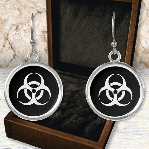 Extreme White Biohazard Symbol Earrings