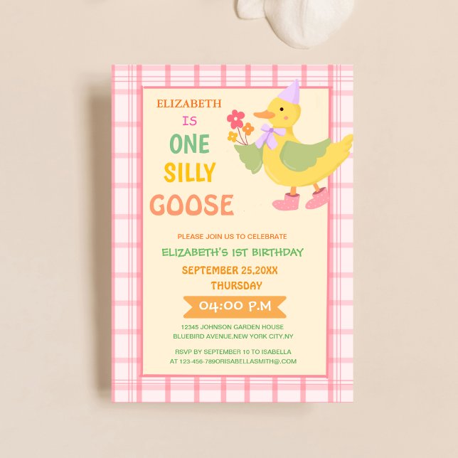 extremely cute one silly goose kid's birthday invitation (Creator Uploaded)