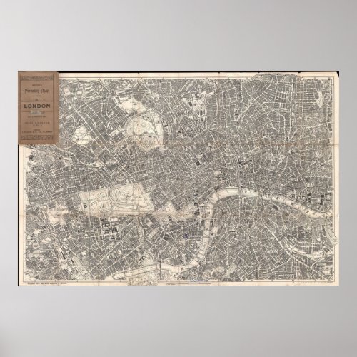 Extremely Detailed Antique Map of London 1899 Poster
