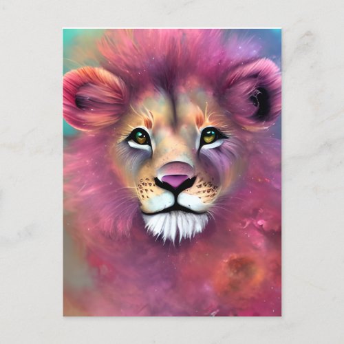 Extremely Detailed Full Portrait of a Fluffy Lion Postcard