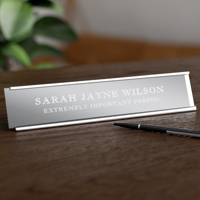 Extremely Important Silver Desk Name Plate (Perfect long desk name plate for the extremely important person. Just add your name!)