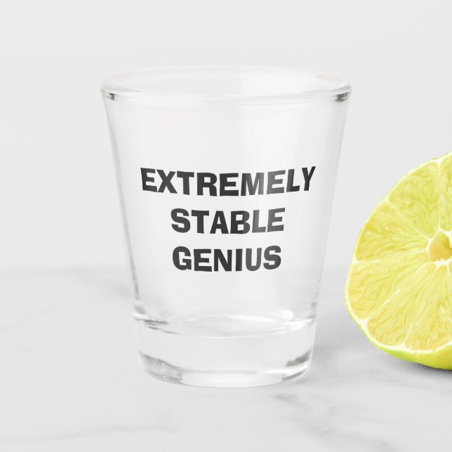 Extremely Stable Genius Funny Donald Trump Quote Shot Glass (Front)